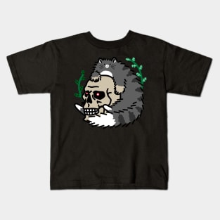 Gray Tabby Cat with a Spooky Skull Kids T-Shirt